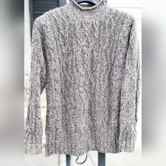 American Eagle Wool Blend  Grey Sweater Mock neck Cable Knit Mens Large - Picture 7 of 7